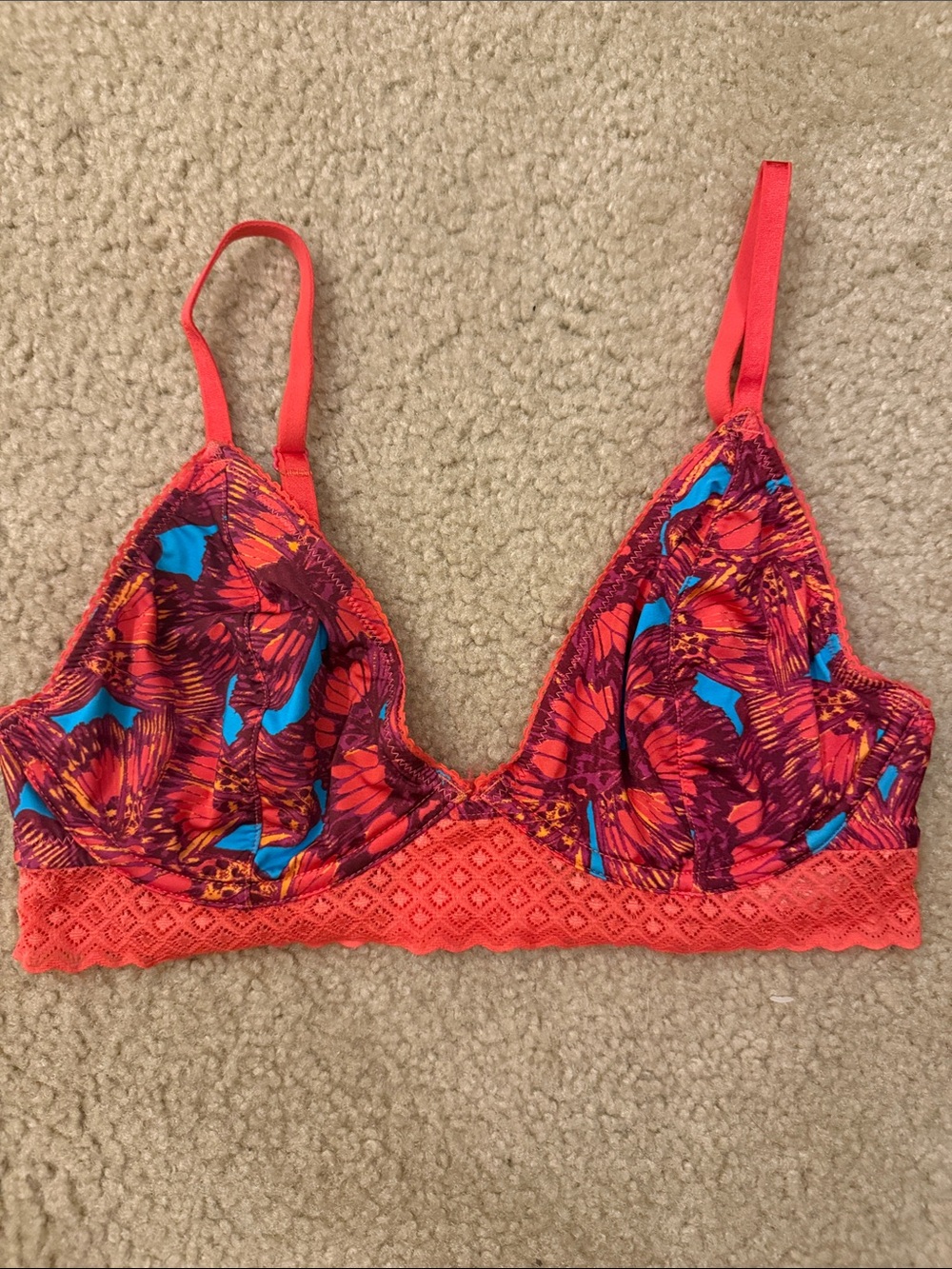 Butterfly Lace-Trim Bralette with Blue Accents